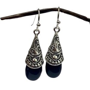 Antique Silver and Black Vintage Look Drop Earrings